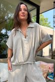 Lina Linen Blend French Tuck Blouse Washed Mocha